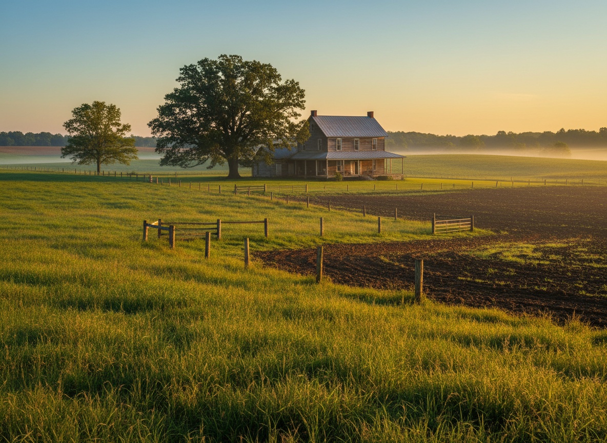 Family farmland at golden hour - generational heritage